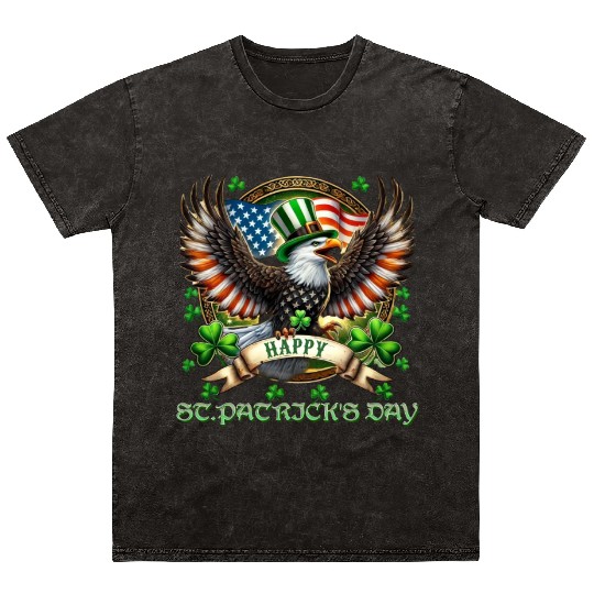 Happy St. Patricks Day Eagle With Shamrock And Mineral Wash T Shirts