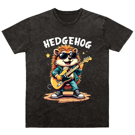 Hedgehog Musician Rock N Roll Guitar Player Mineral Wash T Shirts