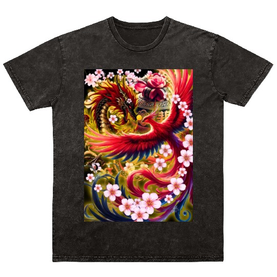 Chinese Dragon and Phoenix Mineral Wash T Shirts