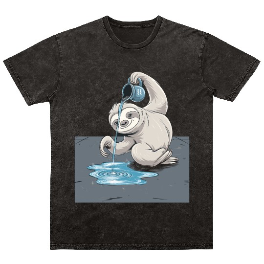 Aquarius Zodiac Sloth Pouring Water with Charm Mineral Wash T Shirts