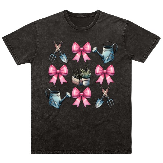 Coquette Bow Gardening Gardener Tools Plants Pink Mineral Wash T Shirts