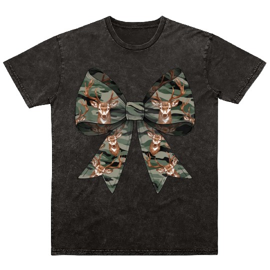 Coquette Bow Deer Hunting Hunter Camouflage Ribbon Mineral Wash T Shirts