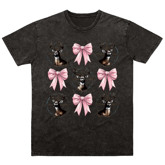 Coquette Bow Deer Hunting Hunter Pink Ribbon Mom Mineral Wash T Shirts