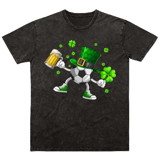 Soccer Drinking Beer St Patrick's Day Mineral Wash T Shirts