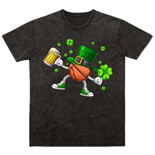 Basketball Drinking Beer St Patrick's Day Mineral Wash T Shirts