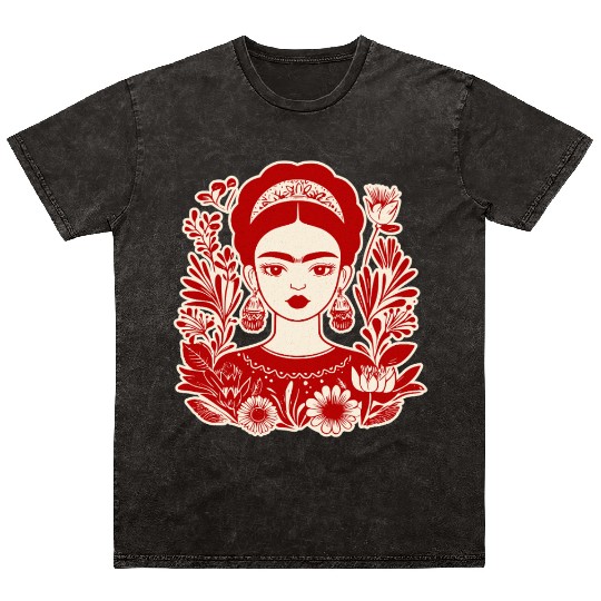 Frida Kahlo Illustration Feminist Art Mineral Wash T Shirts
