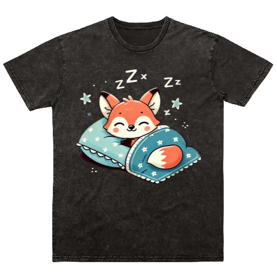 Fox Sleeping In Bed At Night Time Mineral Wash T Shirts