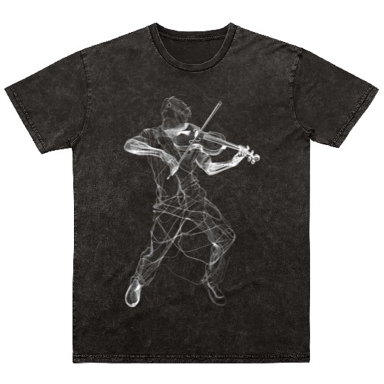 Violin Player Line Art Mineral Wash T Shirts
