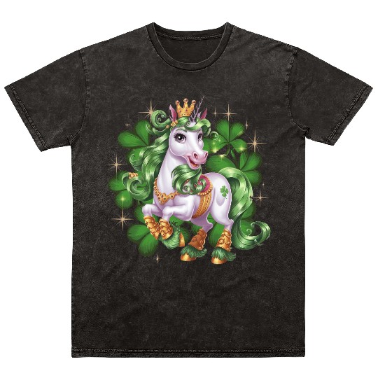 St. Patrick's Day Unicorn Funny Lucky Unicorn Mineral Wash T Shirts