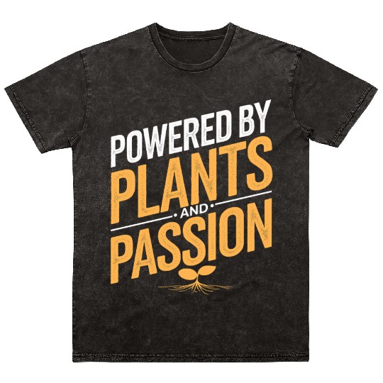 Powered By Plants And Passion Vegan Vegetarian Mineral Wash T Shirts