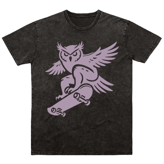 Snow Owl Skateboard Silhouette Minimalist Style Mineral Wash T Shirts
