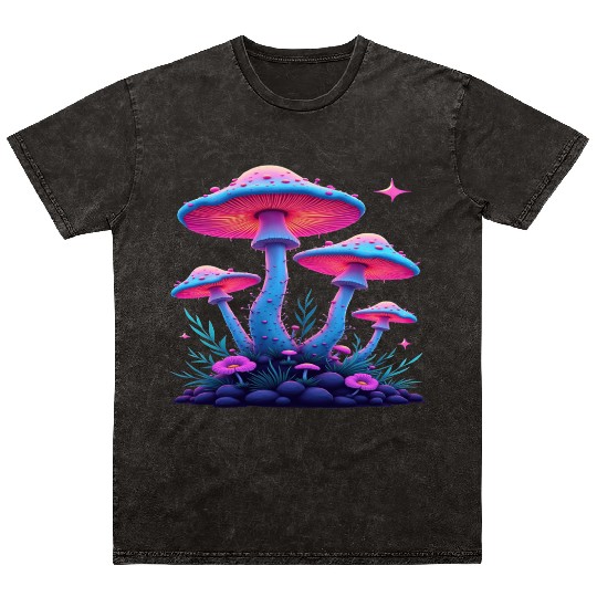 Glow Mystical Mushrooms Mineral Wash T Shirts