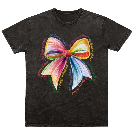100 Days Of School Coquette Bow Tie Dye Teacher Mineral Wash T Shirts