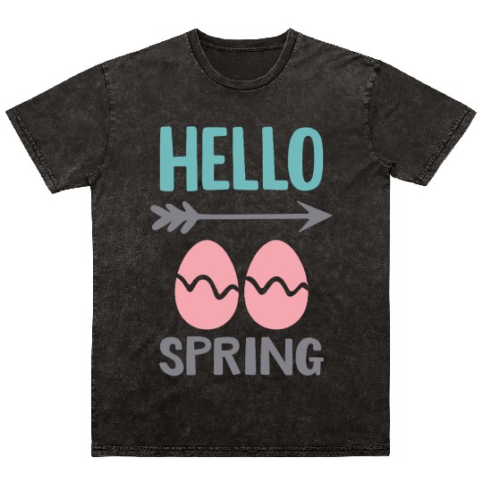 Hello Spring - Spring Design with Easter Eggs Mineral Wash T Shirts