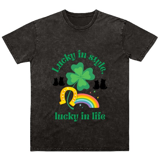 Everything Black Cat Shamrock Irish Luck in Style Mineral Wash T Shirts