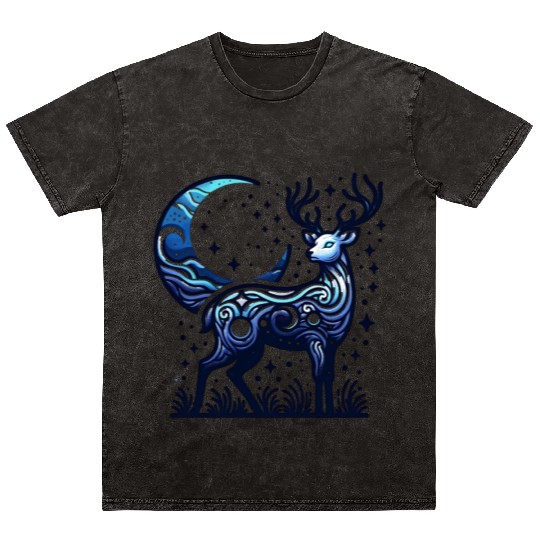 Celestial Deer Under Starry Night Moon Mineral Wash T Shirts