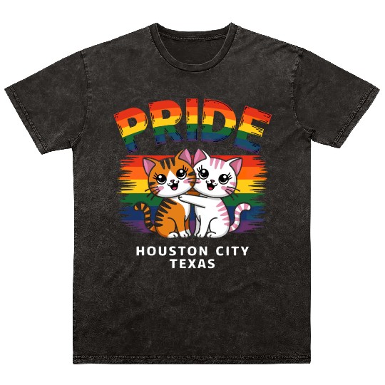 Pride Month Houston City Texas USA Rainbow Flag LG Mineral Wash T Shirts