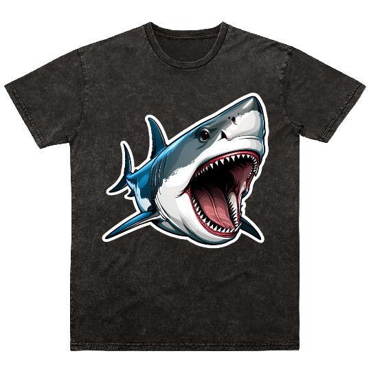 Big White Shark Attack Mineral Wash T Shirts