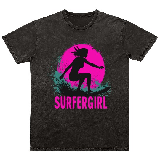 Surfer Girl Female Surfer Surfing Waves Mineral Wash T Shirts