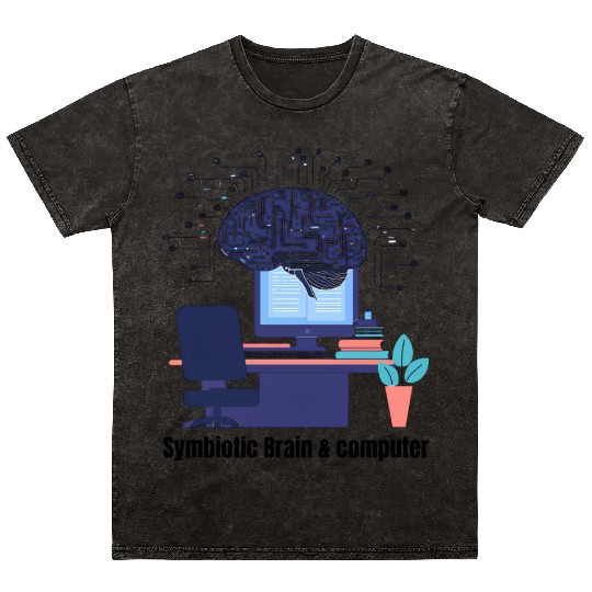 Brain and computer Mineral Wash T Shirts