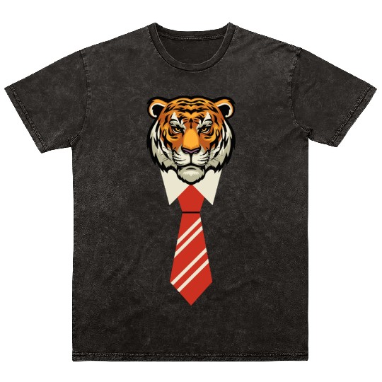Tiger Boss Stylish Tie Graphic – Power & Elegance Mineral Wash T Shirts