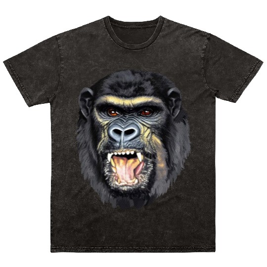 Fierce Gorilla Head Design, Wild Animal Art Mineral Wash T Shirts