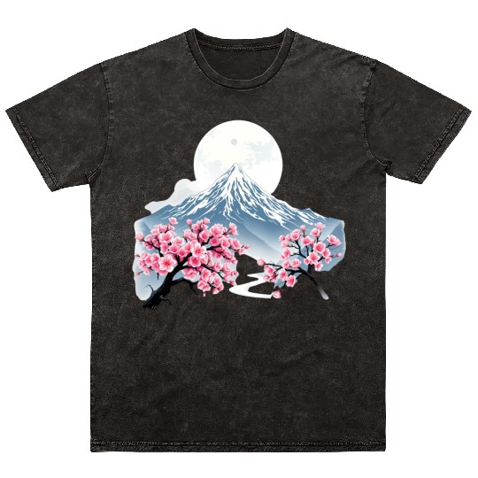 Japanese mount fuji Sakura tree Cherry blossom Mineral Wash T Shirts