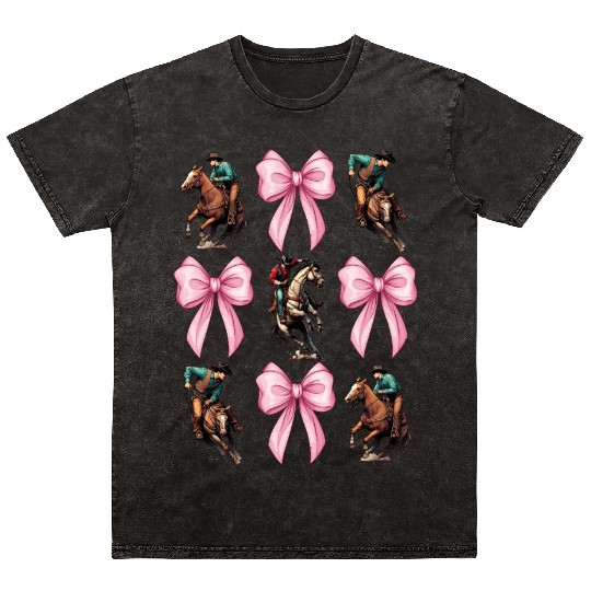 Coquette Bow Rodeo Barrel Racer Barrel Racing Mom Mineral Wash T Shirts