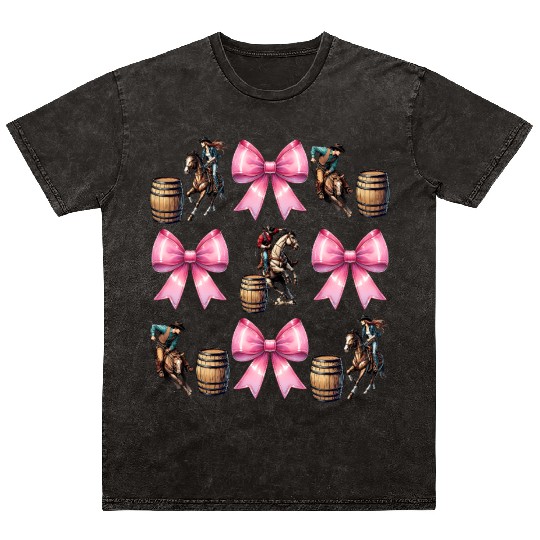 Coquette Bow Barrel Racer Barrel Racing Rodeo Mom Mineral Wash T Shirts