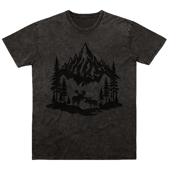 Silhouette Of Moose In Wild Mineral Wash T Shirts