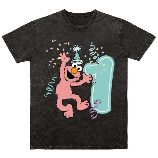 Sesame Street Birthday Design With Elmo One Year Mineral Wash T Shirts
