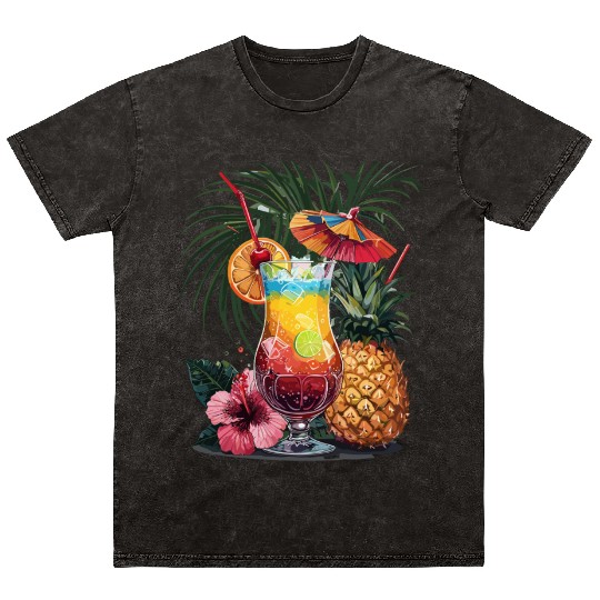 Tropical Vibes with Pineapple and Cocktail Mineral Wash T Shirts