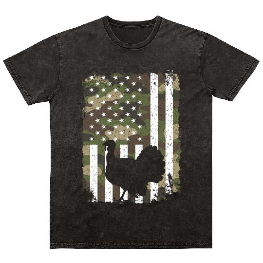 Turkey Hunting Camo US Flag For Hunter Camouflage Mineral Wash T Shirts