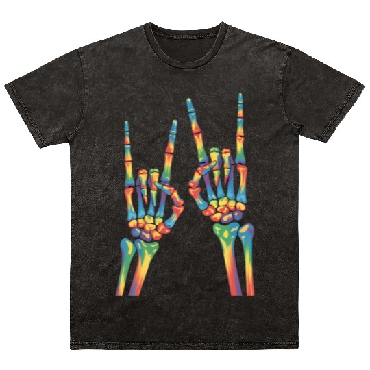 Skeleton Rock Hand Rainbow LGBTQ Gay Lesbian Pride Mineral Wash T Shirts