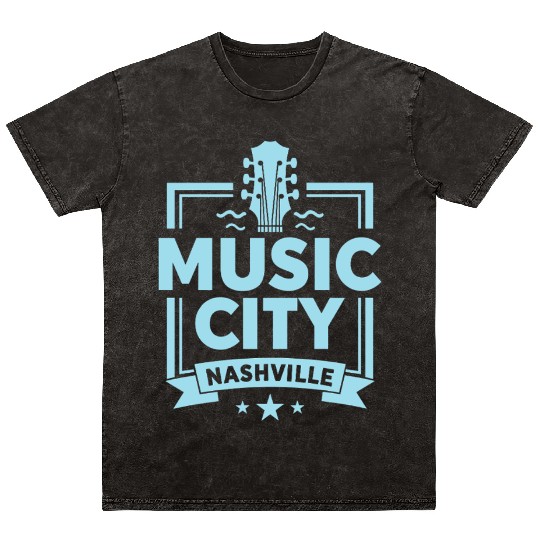 Music City Nashville Guitar Tennessee Mineral Wash T Shirts