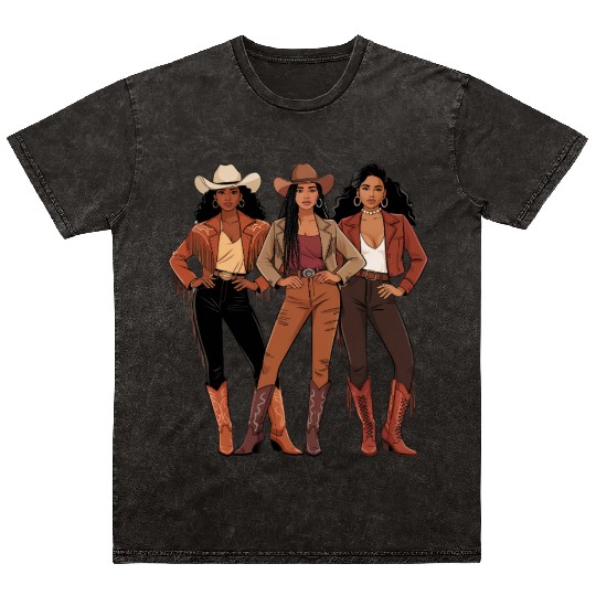 Black African American Cowgirl Rodeo Mineral Wash T Shirts