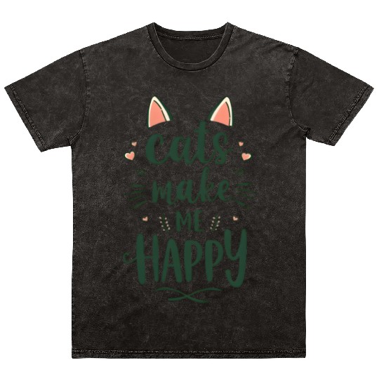 Cute Cats Make Me Happy Mineral Wash T Shirts For Cat Lovers