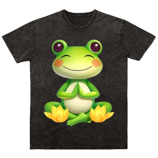 Zen Frog – Peaceful Meditation Frog Design Mineral Wash T Shirts