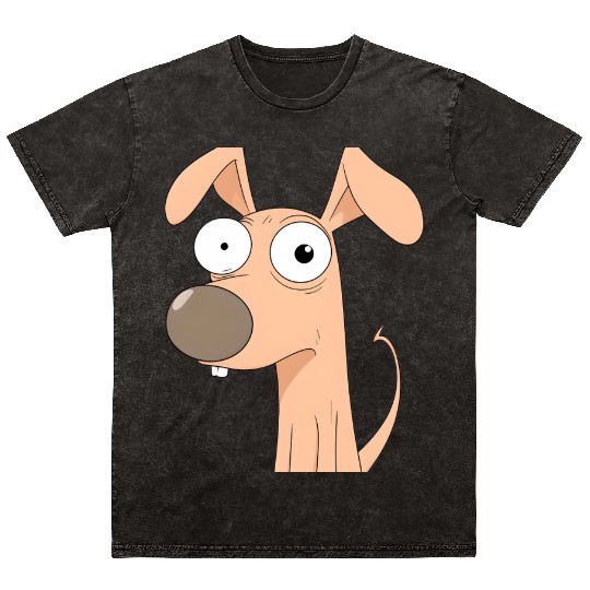 Goofy Cartoon Dog with Bulging Eyes Mineral Wash T Shirts