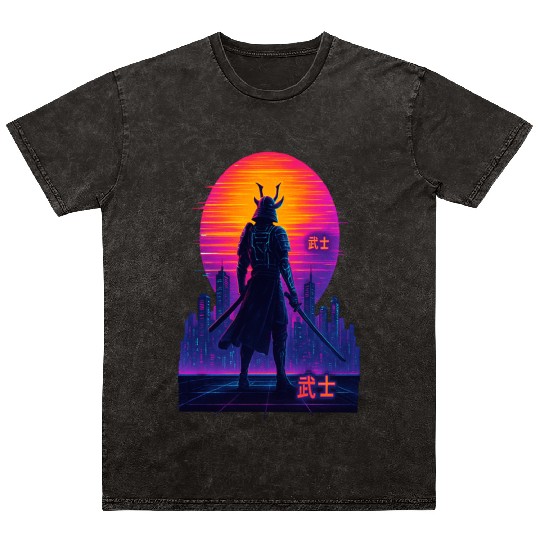 Neon Samurai - Cyberpunk Warrior Art Mineral Wash T Shirts