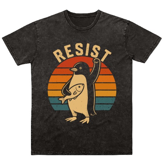 Funny Protest Against Tariffs Resist Penguin Mineral Wash T Shirts