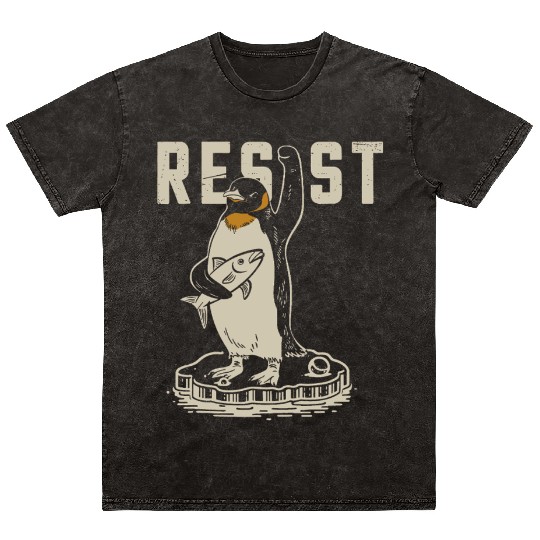Funny Protest Against Tariffs Resist Penguin Mineral Wash T Shirts