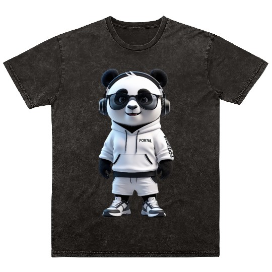 Stylish 3D Panda Character Mineral Wash T Shirts