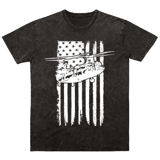 CH-47 Chinook American Flag Military Helicopter Mineral Wash T Shirts