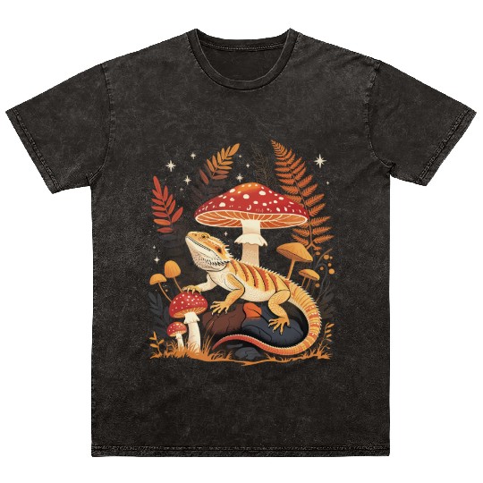 Cute Pogona Reptile Cottagecore Mushroom Bearded Mineral Wash T Shirts