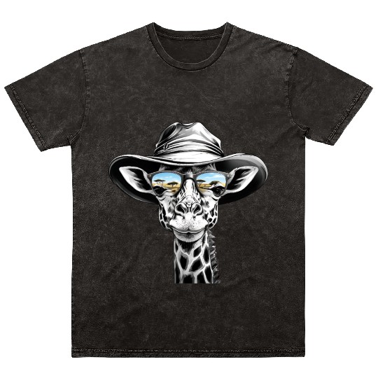 Giraffe Face with Bucket Hat Mineral Wash T Shirts