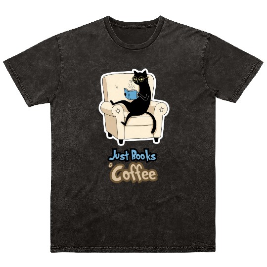 Bookish Black Cat –Art of Reading & Sipping Coffee Mineral Wash T Shirts