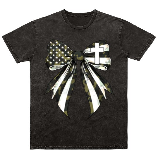 Coquette Bow Cross Faith Camouflage US Flag Pride Mineral Wash T Shirts