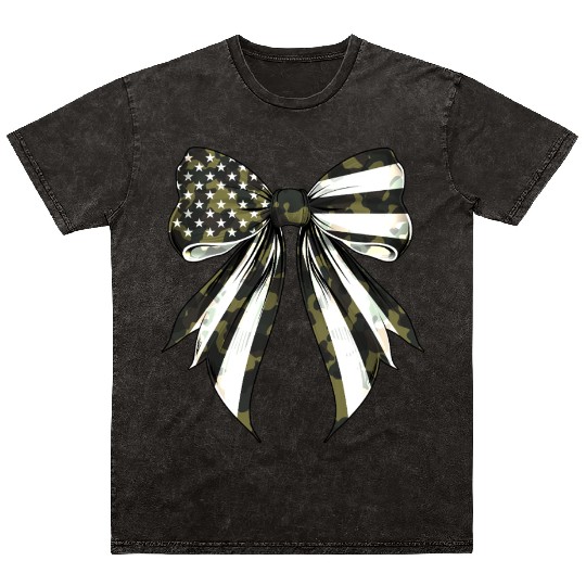 Coquette Bow Camouflage US Flag Pride Patriotic Mineral Wash T Shirts