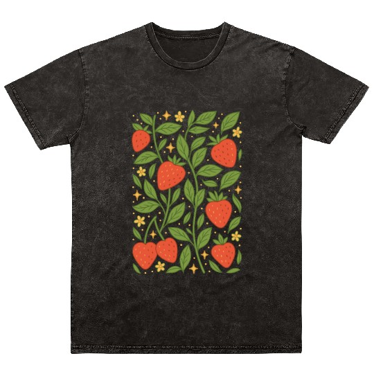 Strawberry Garden Pattern Mineral Wash T Shirts
